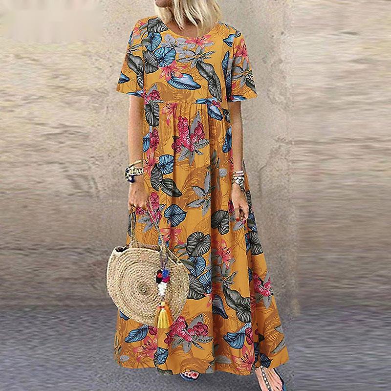 Womens Short Sleeve Floral Maxi Dress 