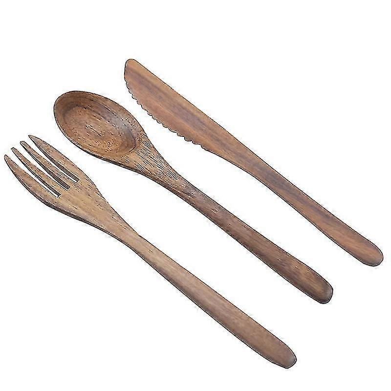 3pcs Kitchen Tableware, Wood Spoon Fork set Kitchen Tableware