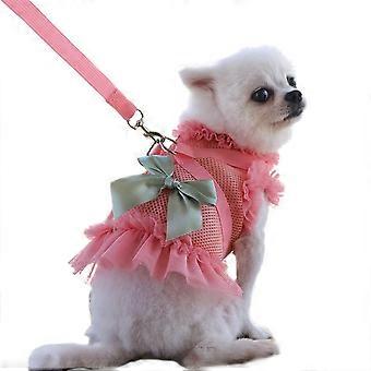 Heytea Pet Clothes, Conjunto de Coleira para Cães Vestido de Princesa Filhote com Laço Sem Arnês Compatível com Cão Pequeno Gato (XS, Vermelho)