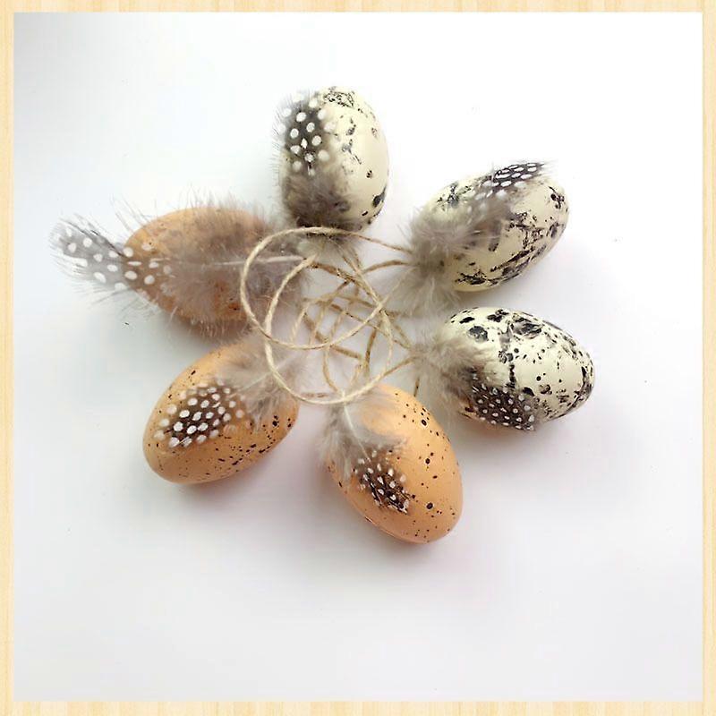 Dww-(White/Light Brown - 4cm) Hanging Easter Eggs - Easter Hanging Decoration - Easter Eggs with Feathers - Easter