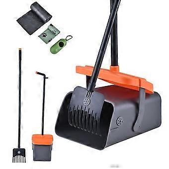 Dog Pooper Scooper Set Foldable Rake Broom Kit Black