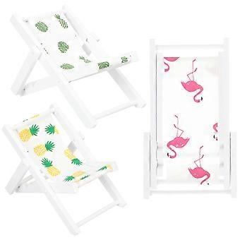 Wooden Mini House Beach Chair 3Pcs for Micro Landscape Decoration