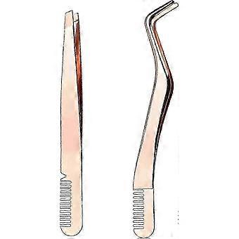 Z7 Eyelash Extension Tweezer Set With Flat Tip And Lash Comb - Curved Tweezers