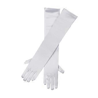 Elegant White Satin Gloves 19Inch Long Design for Evening, Bridal and Costume Wear, One Size