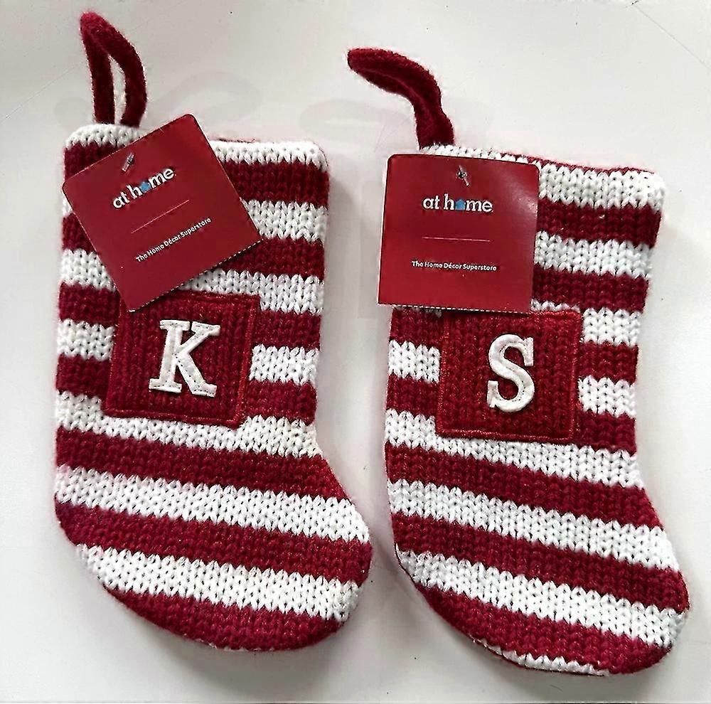 Christmas Mini Monogram Stocking, Initial K, Red White Striped, 8 Inch
