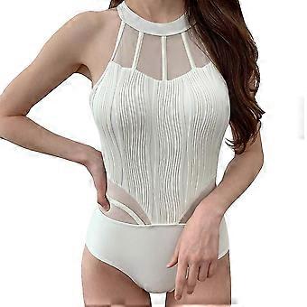 Feminino V Neck One Piece Maiô Ruffled Lace Up Monokini