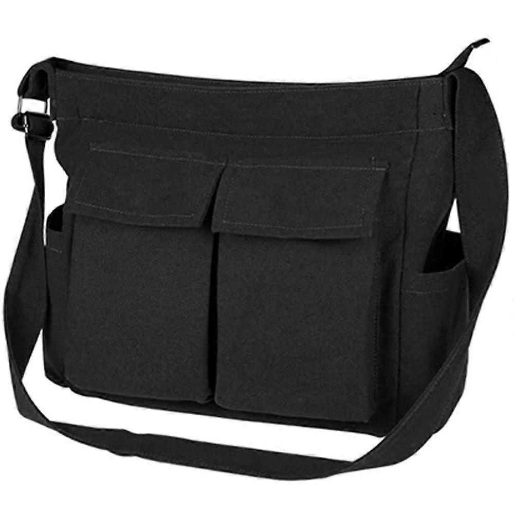 Adjustable Strap Canvas Messenger Bag Large Capacity Multiple Pockets