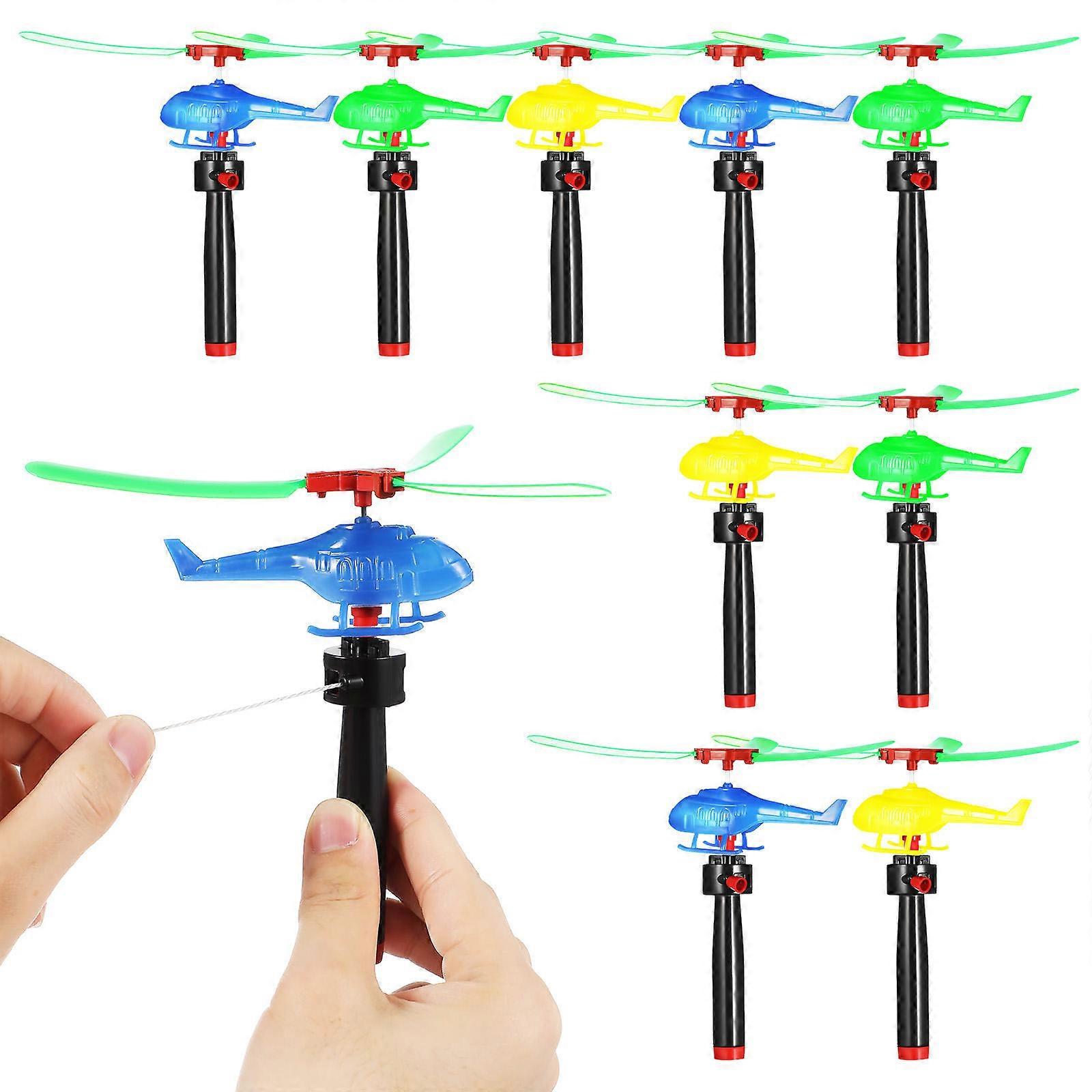 Flying Helicopter Toys Set for Playing 9Pcs Pull String Plastic Figures