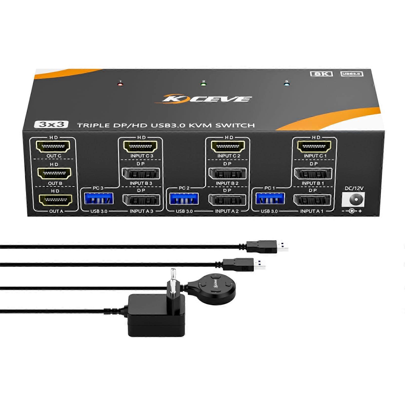 KVM Switch 3 PC 3 monitoren, / HDMI + 2 DisplayPort