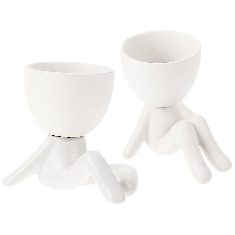 11X9.5cm白い鉢とプランター2pcs創造的な花瓶漫画フィギュア植木鉢ユニークなホームオフィスを飾る