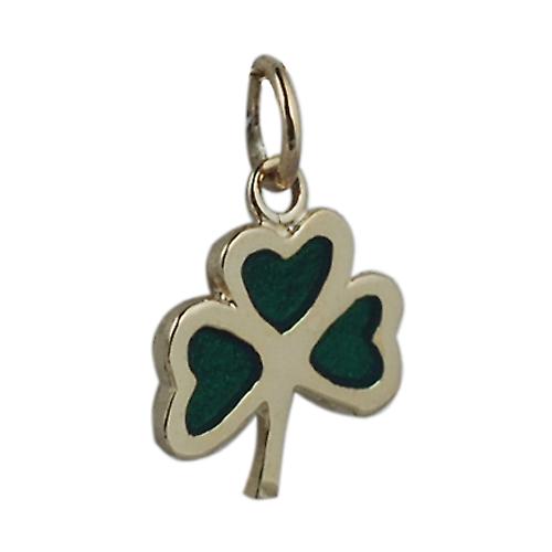 9ct Gold 13x13mm Shamrock with green cold cure enamel Pendant or Charm