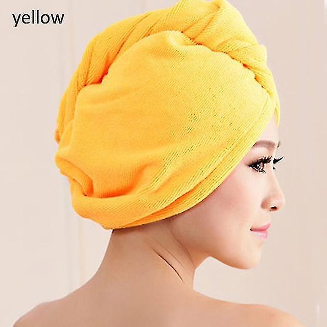 Yellow 60x25cm Quick Dry Hair Microfiber Fabric Towel Shower Cap Lady Absorbent Turban Bath
