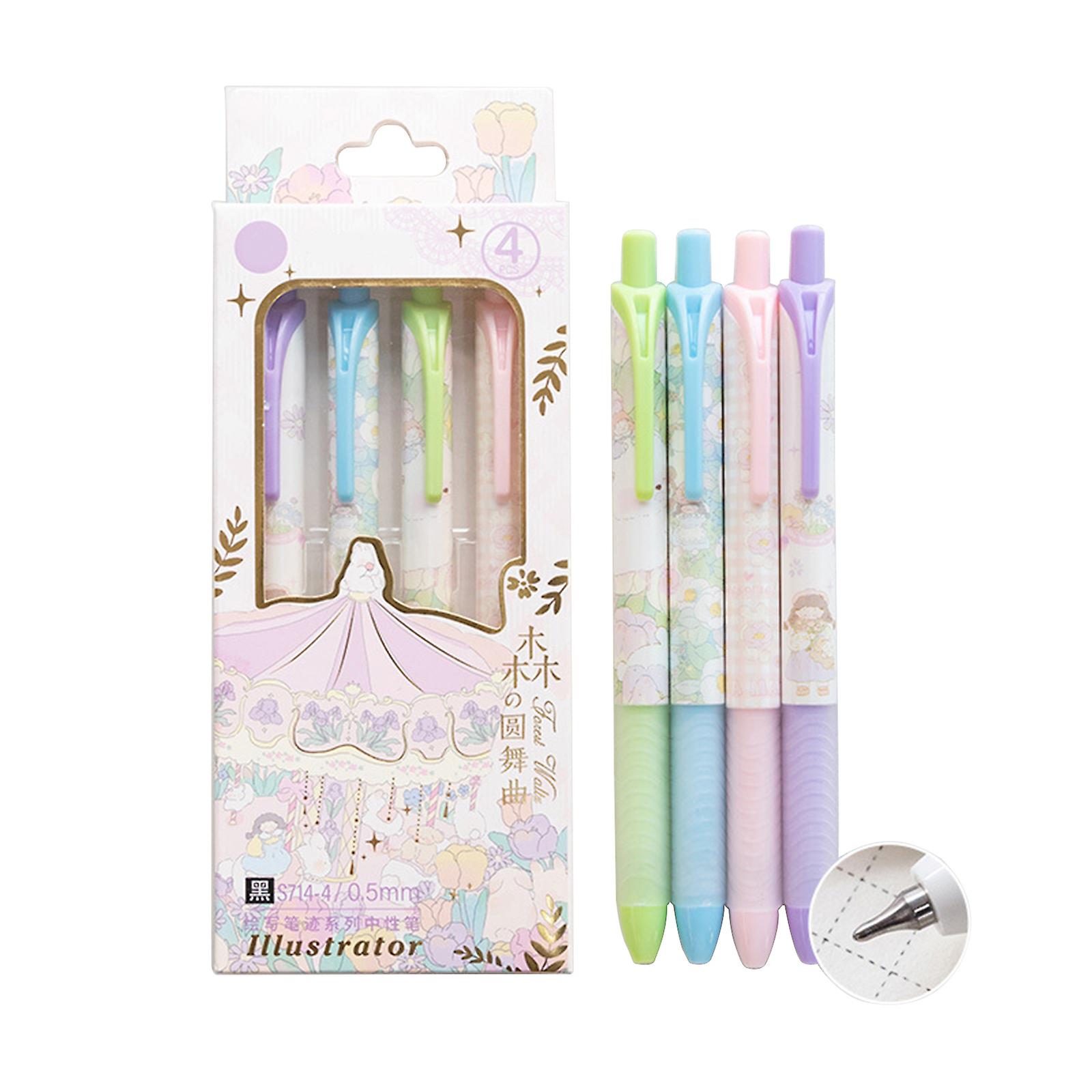 4 Pcs Retractable Gel Pen Set Refillable 0.5mm for Student Writing Note Taking