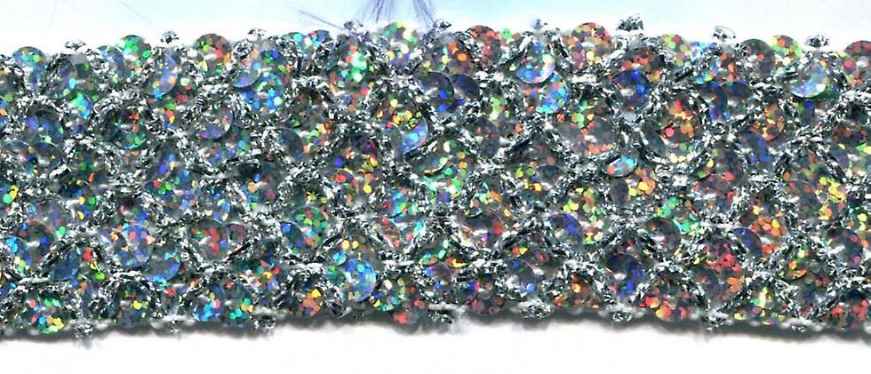 Minerva 43mm Sequin Braid Trim Silver Hologram - per metre