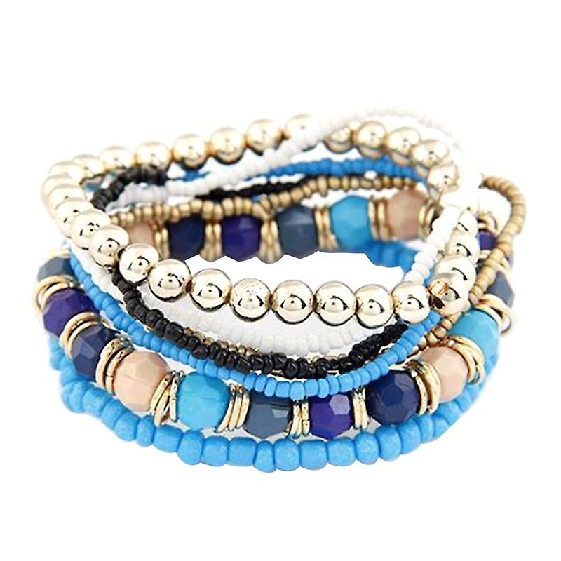 7Pcs/Set Women Boho Bohemian Mix Style Multilayer Elastic Beaded Bracelets for Banquet Party