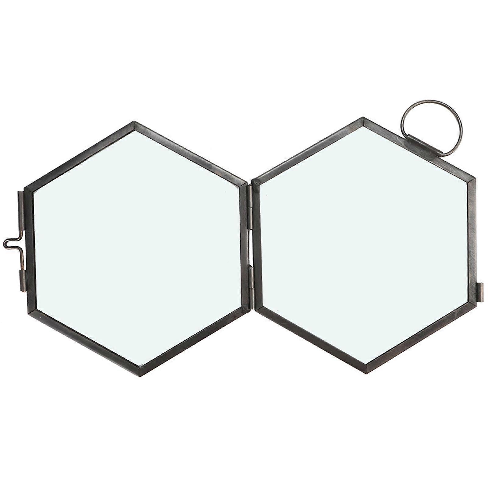 Geometric Hexagonal Glass Frame 10x6cm Black Edge Display Clip