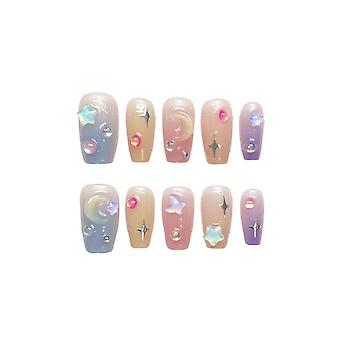 Nail Art Kvinna Kista Falsk Nagel Färgglad Gradient Mellanlång Fyrkantig Nageltips för kvinnor Manikyr Nageldekoration