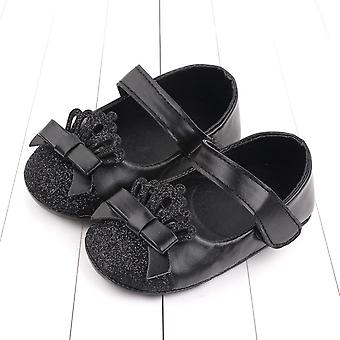 Veeki Baby Girls Soft Sole Bowknot Princess Wedding Dress Mary Jane Flats Prewalker Newborn Light Baby Sneaker Shoes----- Black13cm