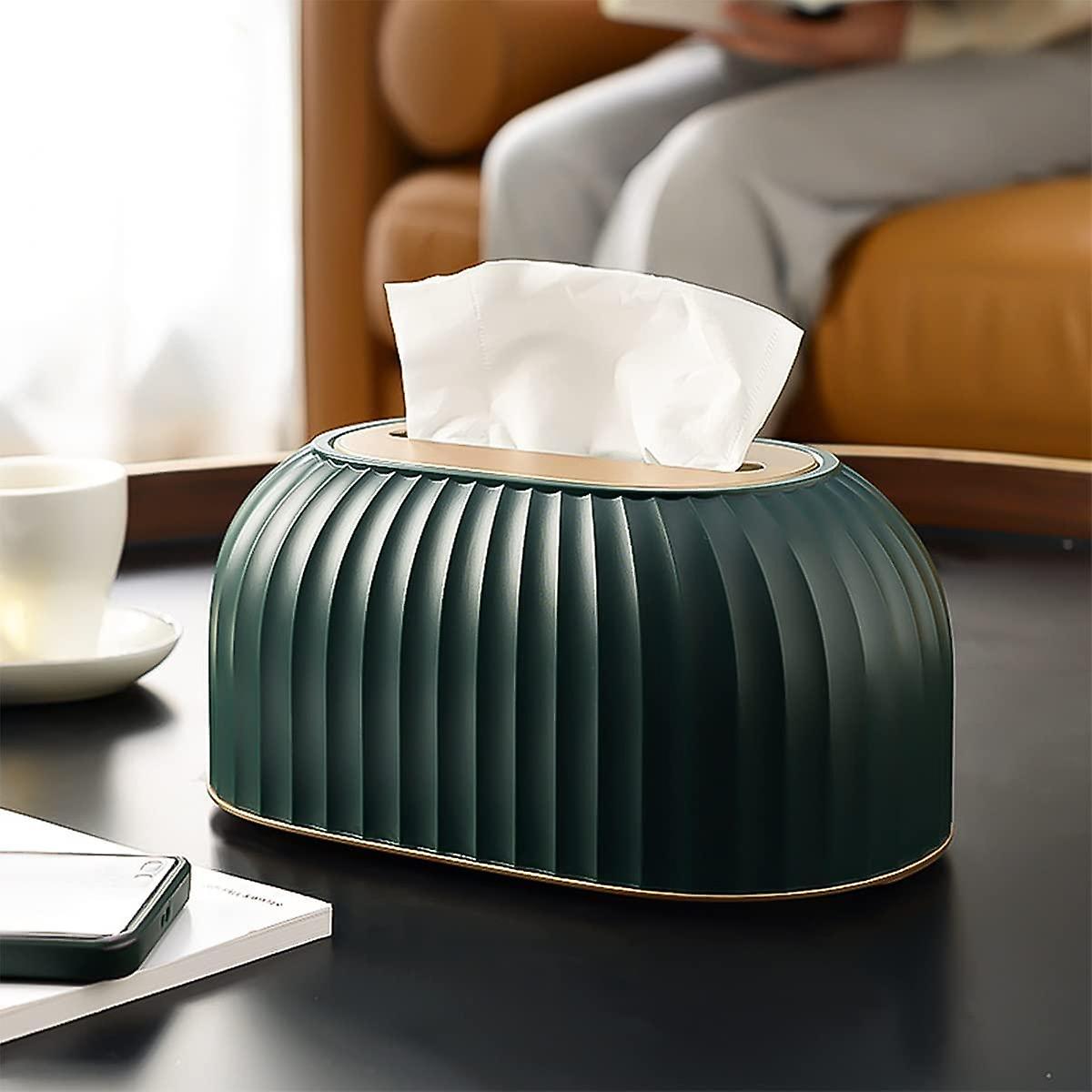 Rectangular Tissue Box Lid for Disposable Tissues, Tissue Box Holder with Bottom Spring,Green 22.2x1