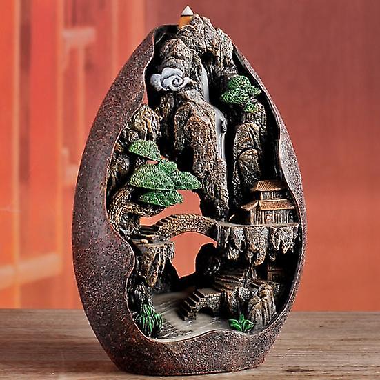 Mountain River Shape Teahouse Waterfall Backflow Incense Burner Ceramic Censer