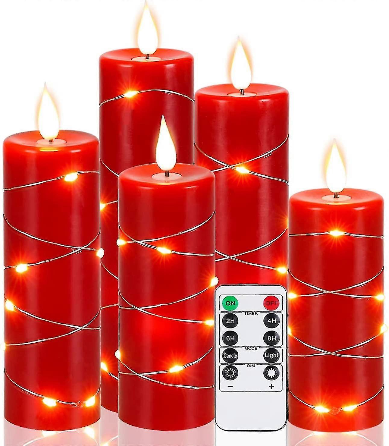 Red Flameless Candle Fairy Lights -  Benetter, Battery Powered LED Candles, Flashing Candles with Remote Control and Timer, 5-pack