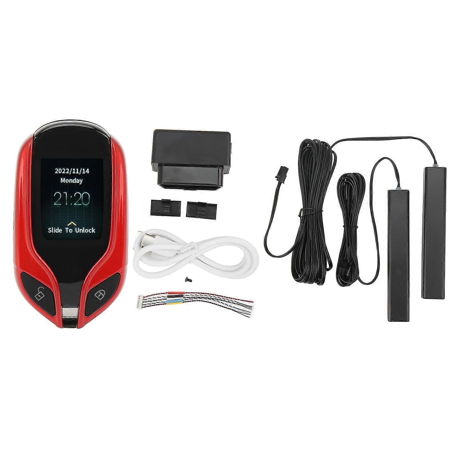 LCD Screen Smart Key Universal Long Standby Time PKE Keyless Entry System for All Models with One Button Start Red E2U014
