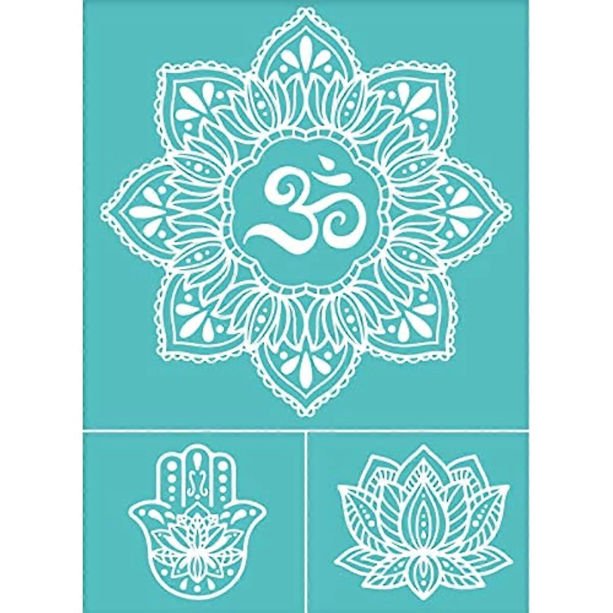 2Pcs Self-Adhesive Silk Screen Printing Stencil Mandala Lotus Silk Screen Stencil Reusable Flowers Washable Mesh Stencils Transfer for DIY T-Shirt Fab