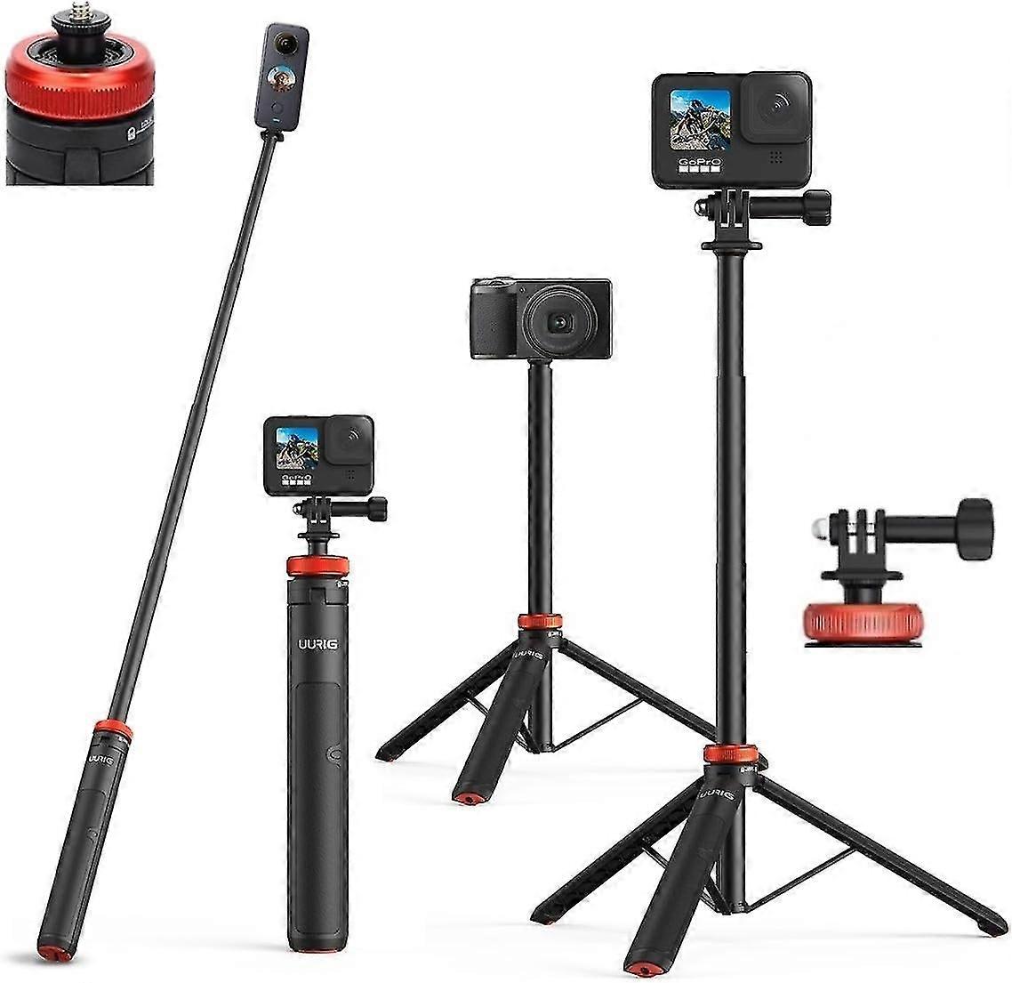 UURIG TP-03 52" Extendable Camera Tripod for Insta360 X4 X3 Selfie Stick Tripod with 1/4" Screw Mini And Two Prong Adapter Portable Camera Stan