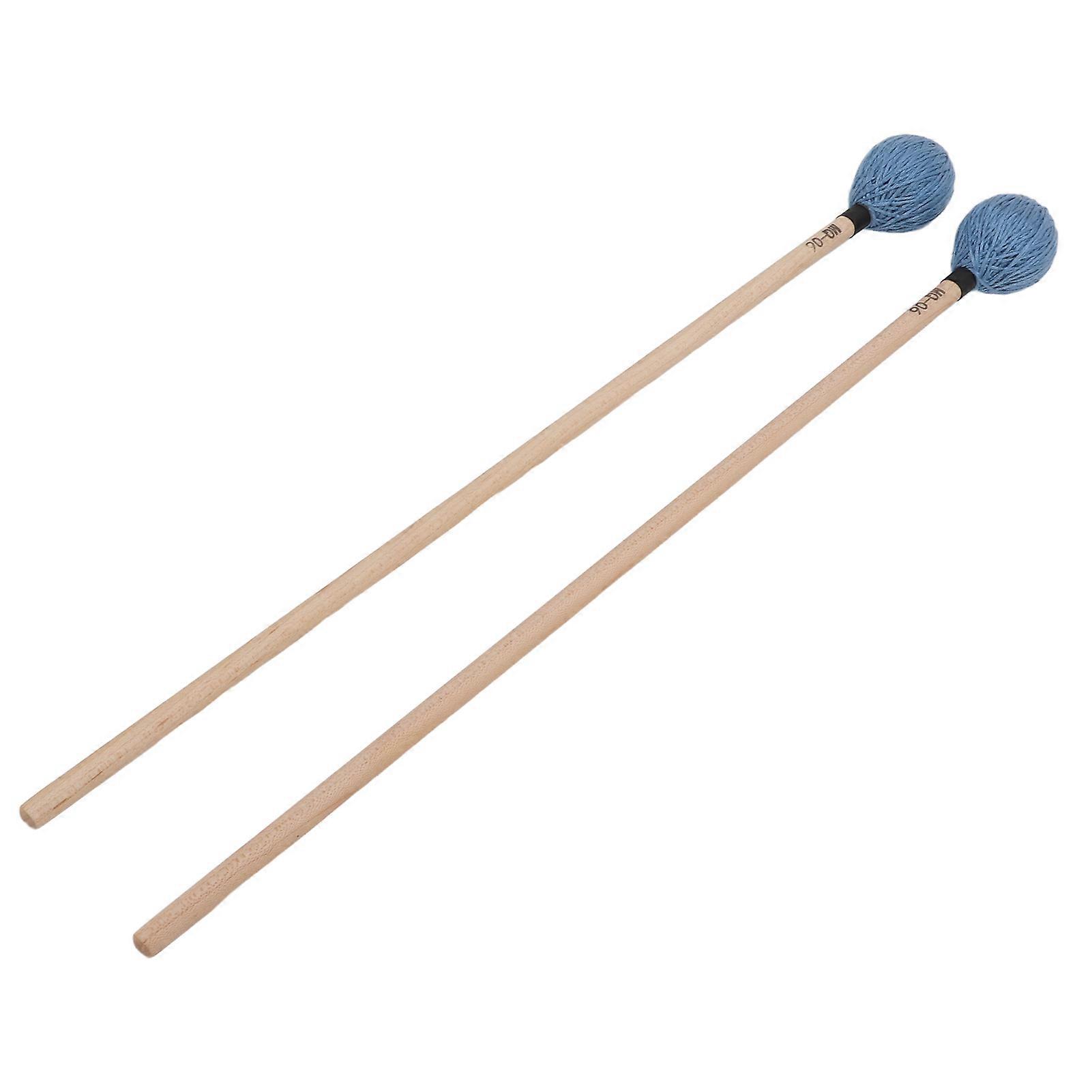 1 Pair Marimba Mallets Medium Hard Yarn Head With Maple Handle For Percussion Playing Mq06blue