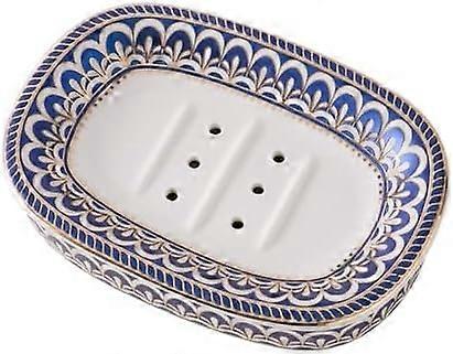 Self Draining Soap Dish, Double-layer Bar Soap Tray, White Ceramic Soap Dish with Elegant Patterns