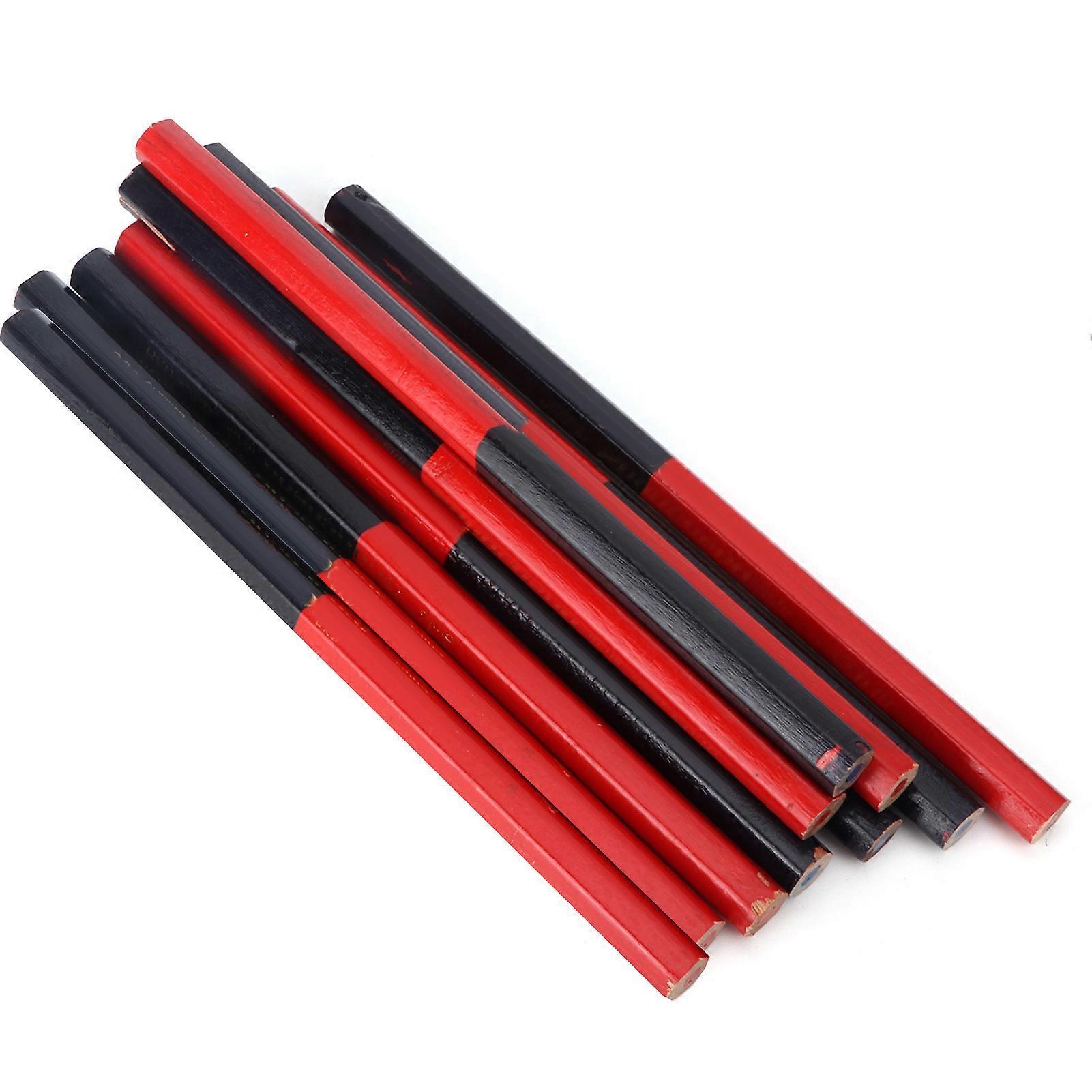 10Pcs Carpenters Pencils Red Blue 2Core Hex 2Head DIY Woodworking Mark Pen Hand Tools