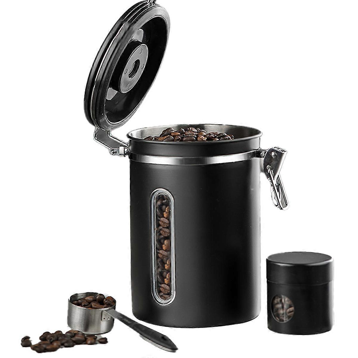 Coffee Canister - Large Stainless Steel Airtight Coffee Containers with Transparent Window,Date Tracker, CO2-Release Valve and Measuring Scoop for Fre