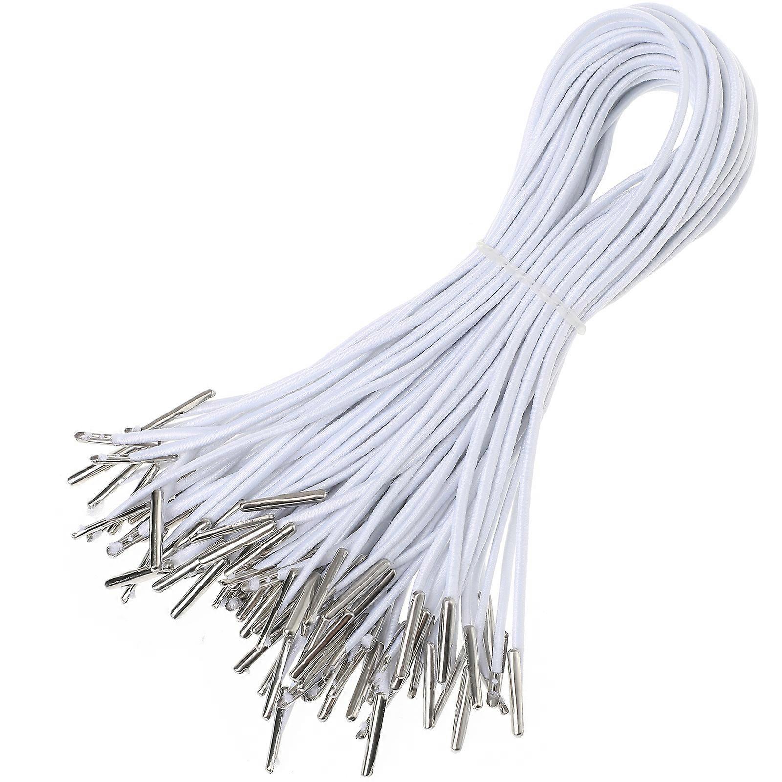 50PCS Elastic Barbed Cords Elastic Loop Stretch Round String with Metal Barbs Barbed Fastener for Mask Making Book Binding Crafting (White)