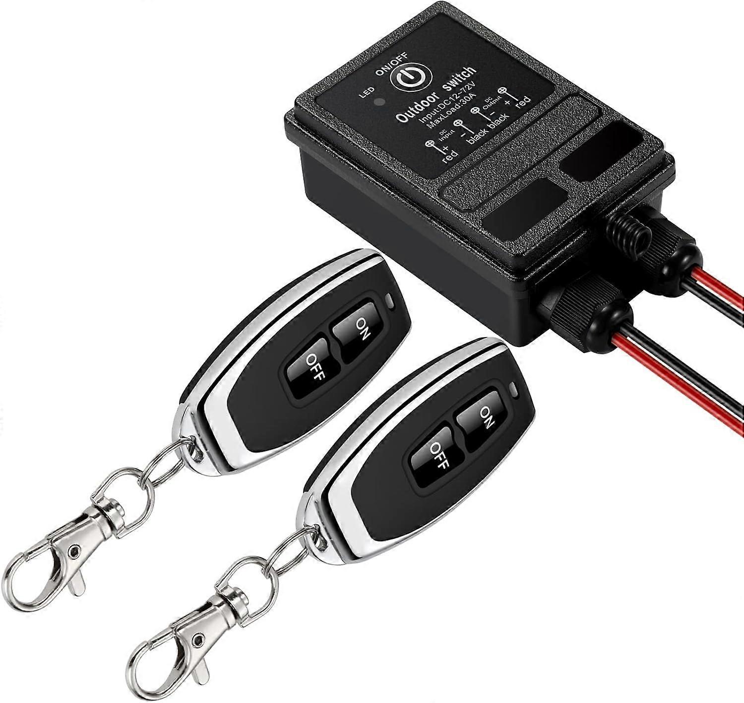 Wireless remote switch, RF DC 12V/24V/48V/72V remote switch, 40A relay, 328ft long harness.