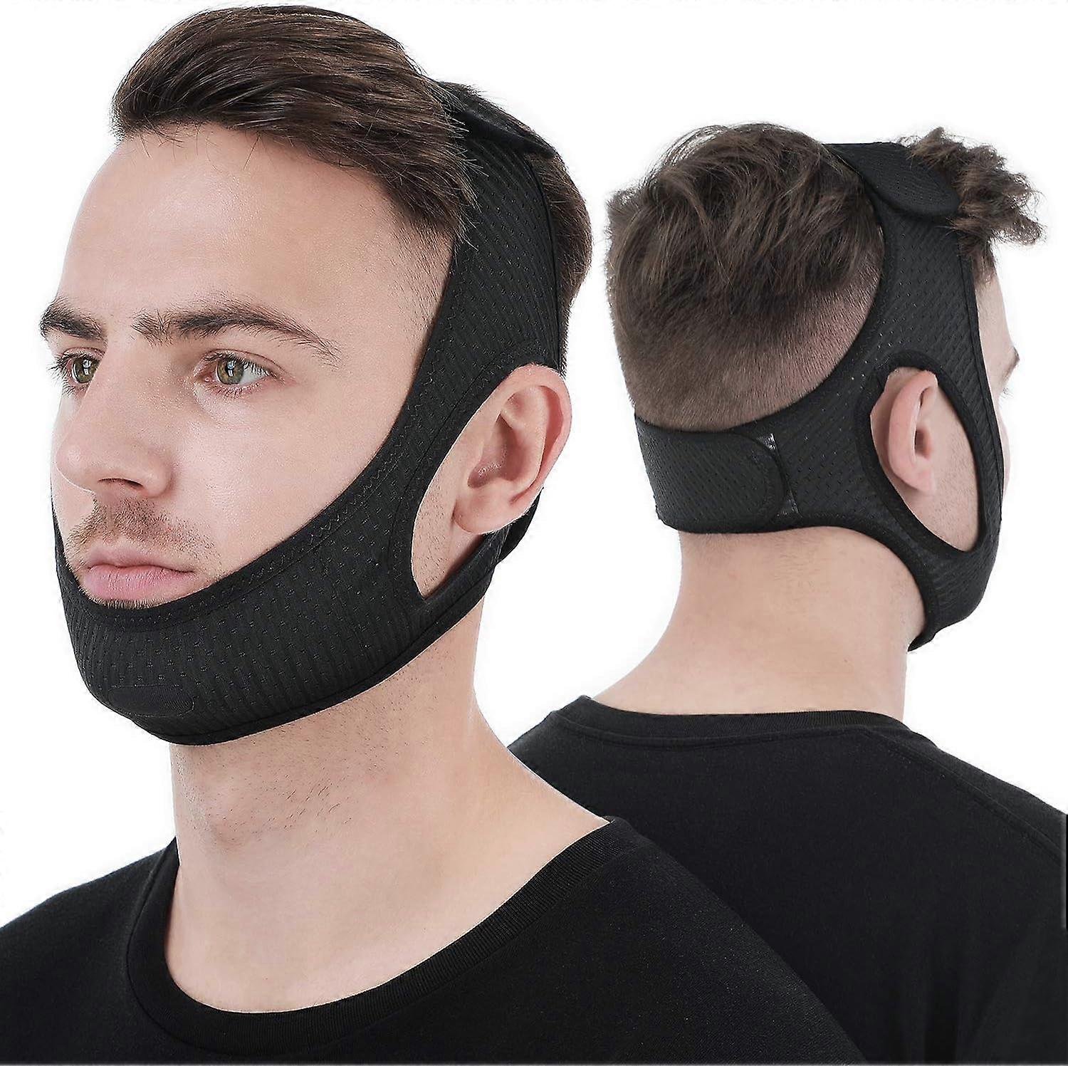Upgraded Anti Snore Chin Strap - Effective Snoring Solution - Adjustable and Breathable - Black