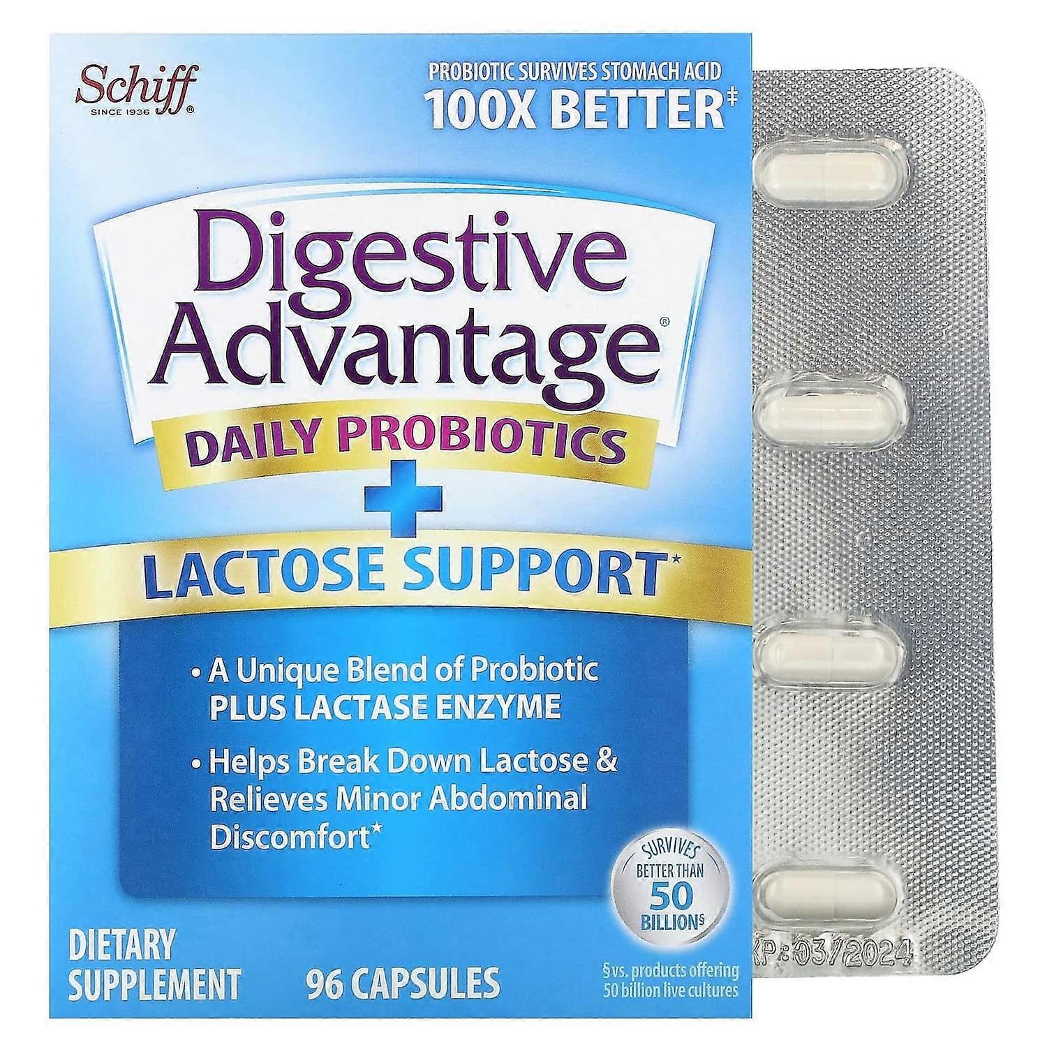 Schiff, Digestive Advantage, Daily Probiotics + Lactose Support, 96 Capsules