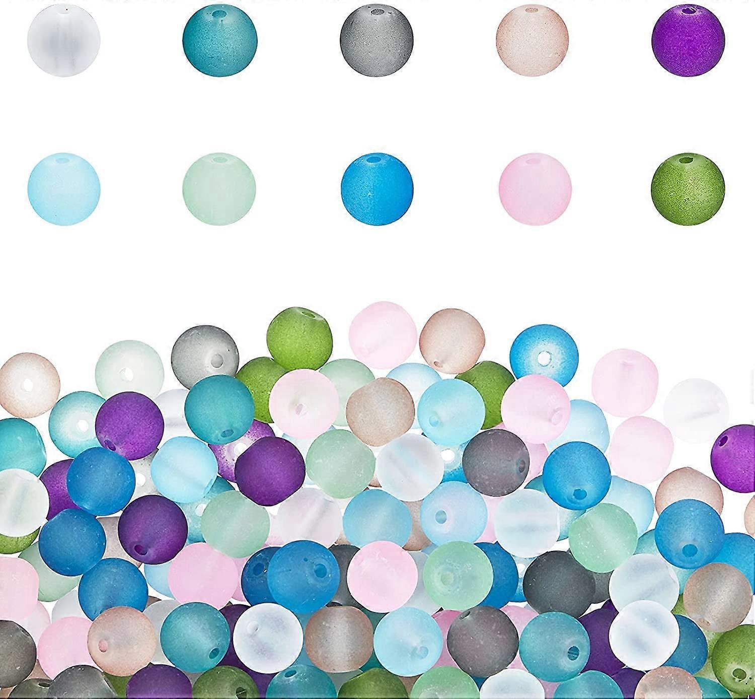 250pcs Frosted Glass Beads 8mm Candy Color Frosted Beads Bulk Summer Blue Loose Beads Spacers
