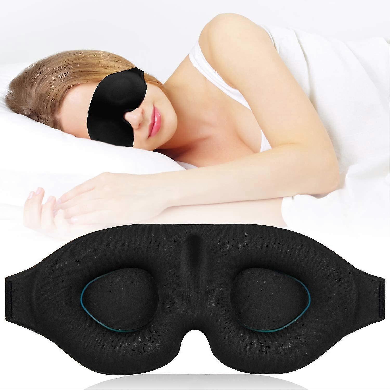 3d Man And Woman Sleep Mask With Innovative Hidden Nose Wings Pattern, Black Rubber Adjustable Night Mask