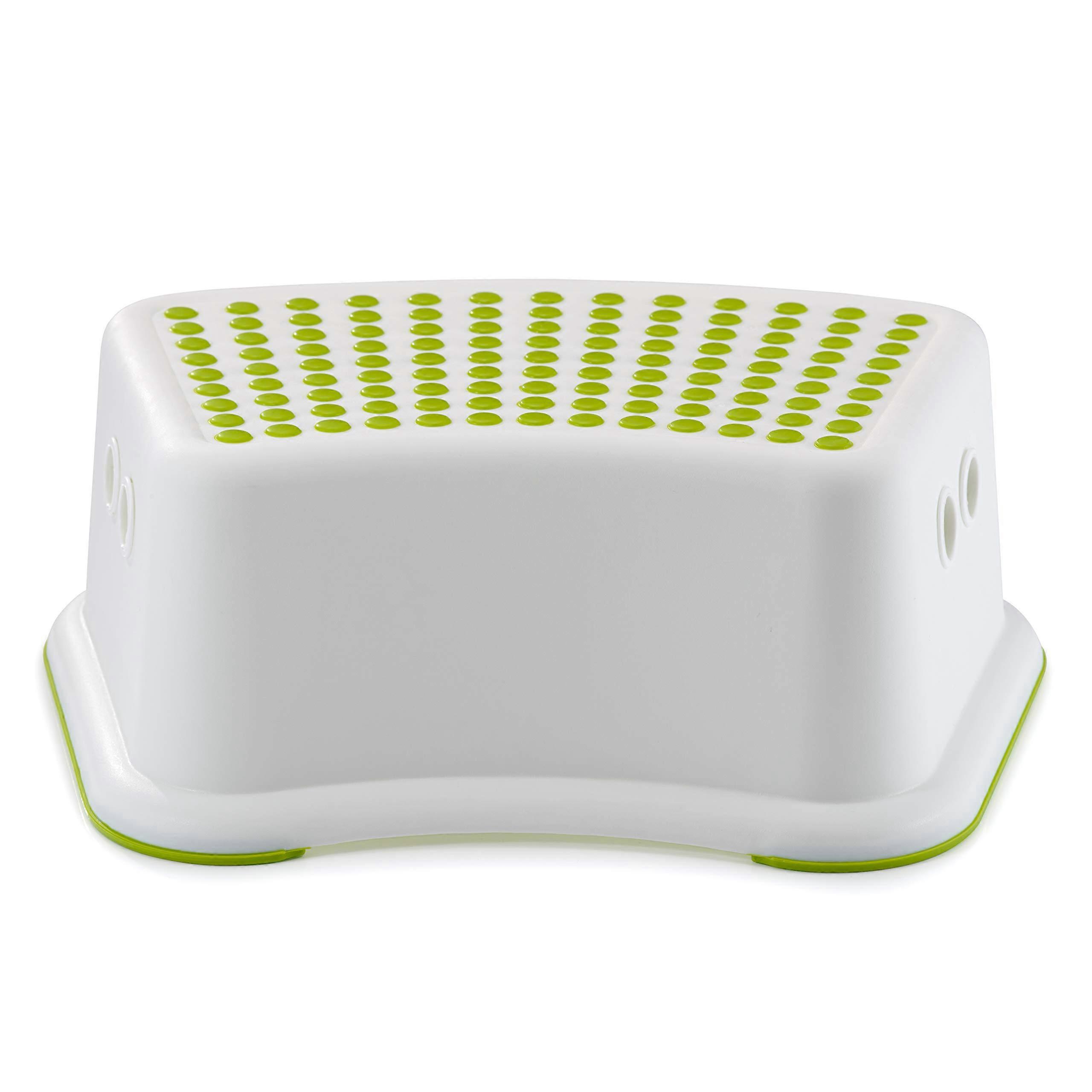 Sturdy Step Stool for Bathroom, Practical Non-Slip Toilet Step in White and Green for Kids, Multiuse Booster Step