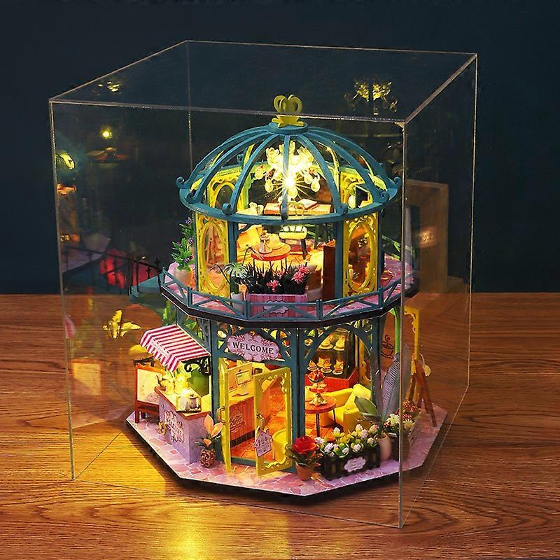 DIY木製ドールハウスミニチュアブルーオーシャンヴィラドールハウス家具キット付き子供のためのカサおもちゃ女の子の誕生日プレゼント