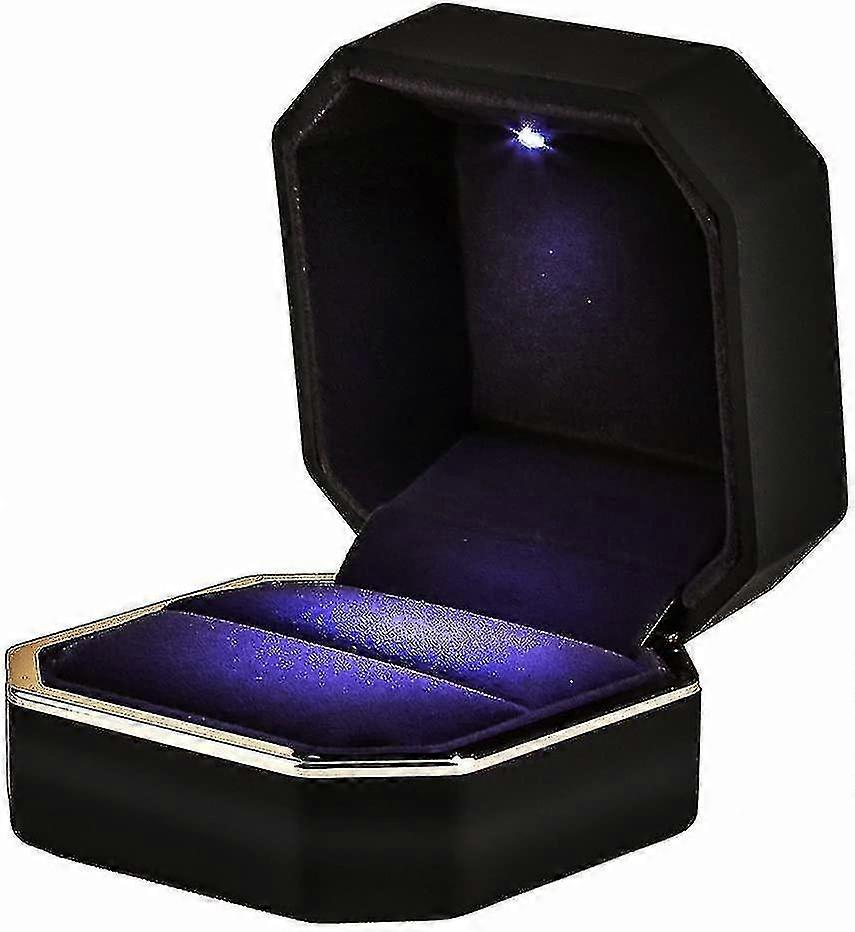 Luxury Ring Box, Square Velvet Wedding Ring Case  With Led Light