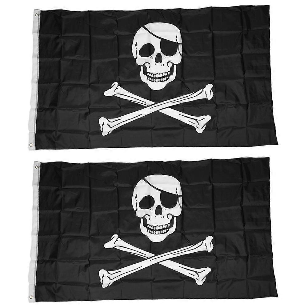 2X Pirate FLAG Skull and Crossbones Jolly Rodger Large 5X3Ft Size