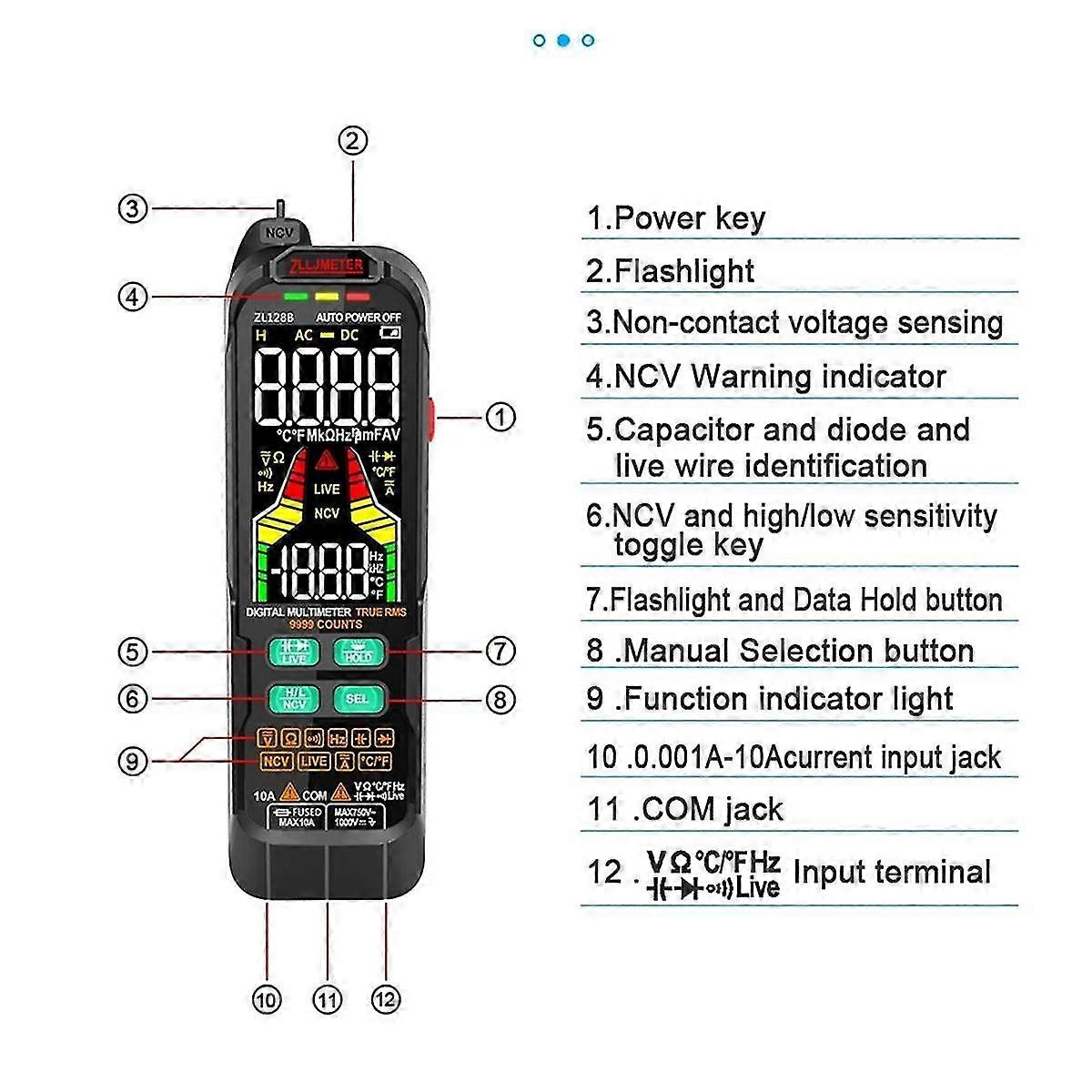 Smart Multimeter Digital Ac Dc Current Voltage Detector Pen Capacitance Temp Auto Range Tester Multimeter Zl126b