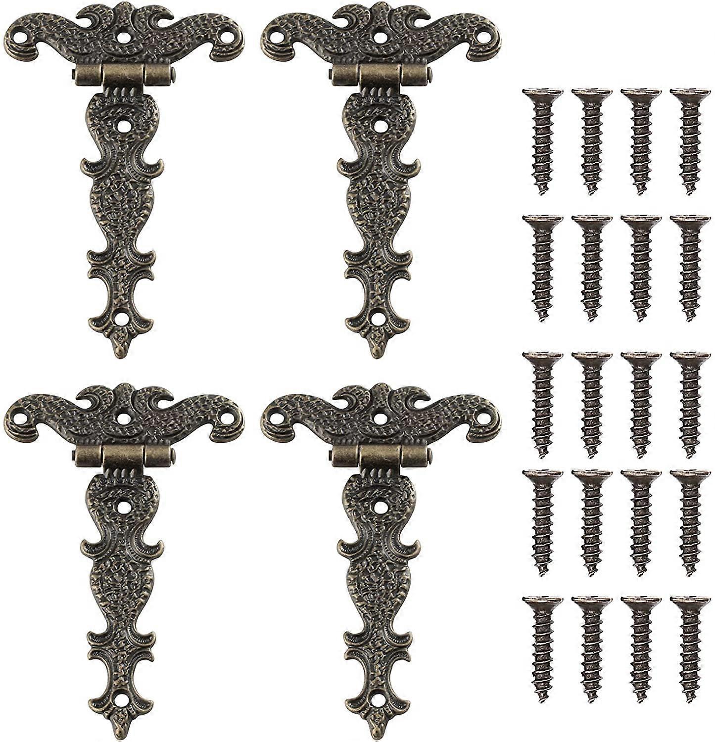 Xceedez  4 Pieces Retro Hinge, Retro Bronze Decorative Hinges with Mounting Screws, Suitable for Cabinet Furniture Toolbox Decoration Repair (4.45 * 2