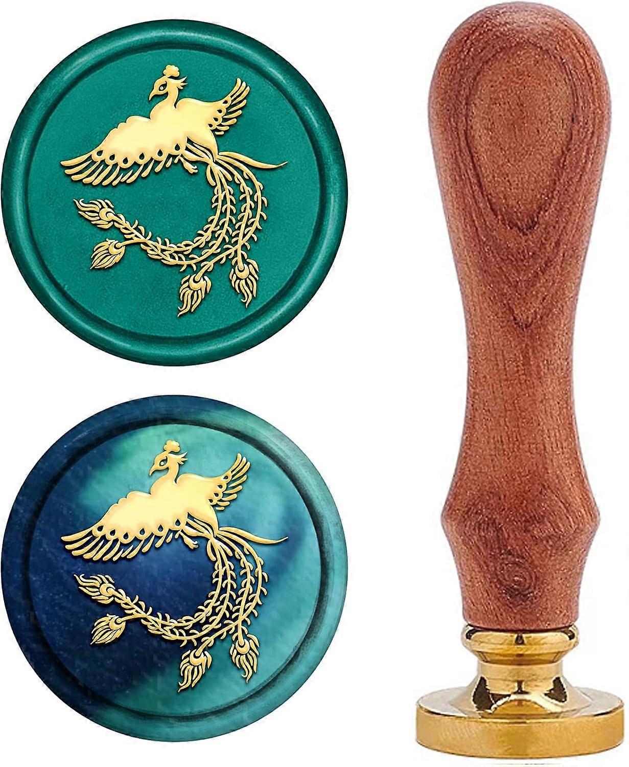 Wax Seal Stamp Phoenix Vintage Sealing Wax Stamps Birds 25mm Removable Brass Head Sealing Stamp with Wooden Handle for Wedding Invitations Envelope Ch