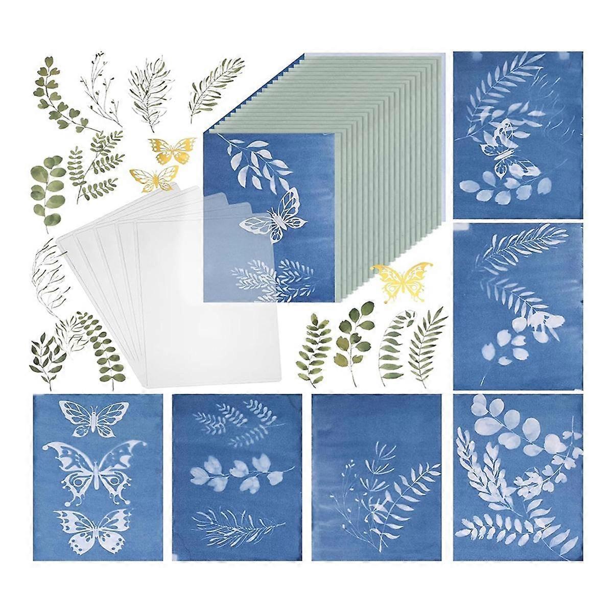 100 Piece Teal Paper Sun Printable Paper Kit with 10 Clear Plastic Sheets and Leaf Butterfly Templa