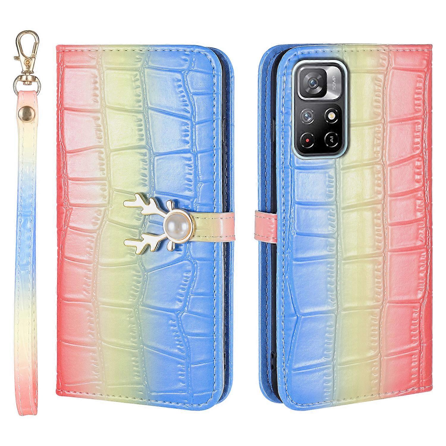 Elk Pattern Phone Case for Redmi Note 11 with Card Holder, lanyard, PU Leather Material, Wallet Function, Corner Fall Protection