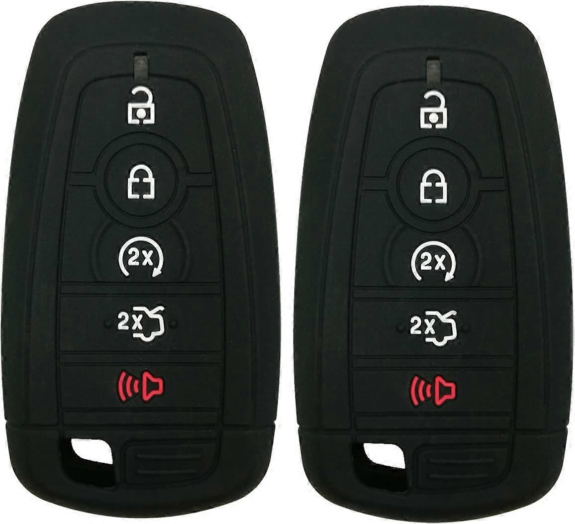 2Pcs Rubber 5buttons Smart Key Fob Full Protector Remote Skin Cover Case Keyless Jacket for 2019 2018 2017 Ford Fusion F250 F350 F450 F550 Edge Explor