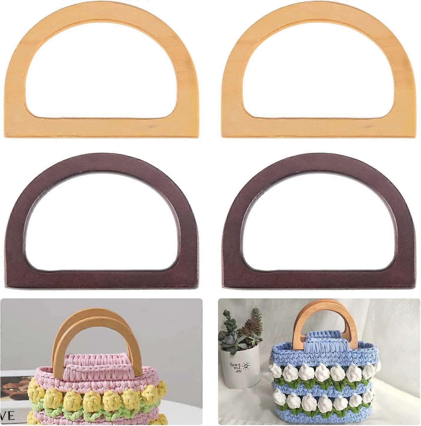4 Pieces Handbag Handle, 12 * 8.5cm Wooden Handle, D Shaped Handbag Handles, Wooden Bag Handle for DIY Handbag Accessories