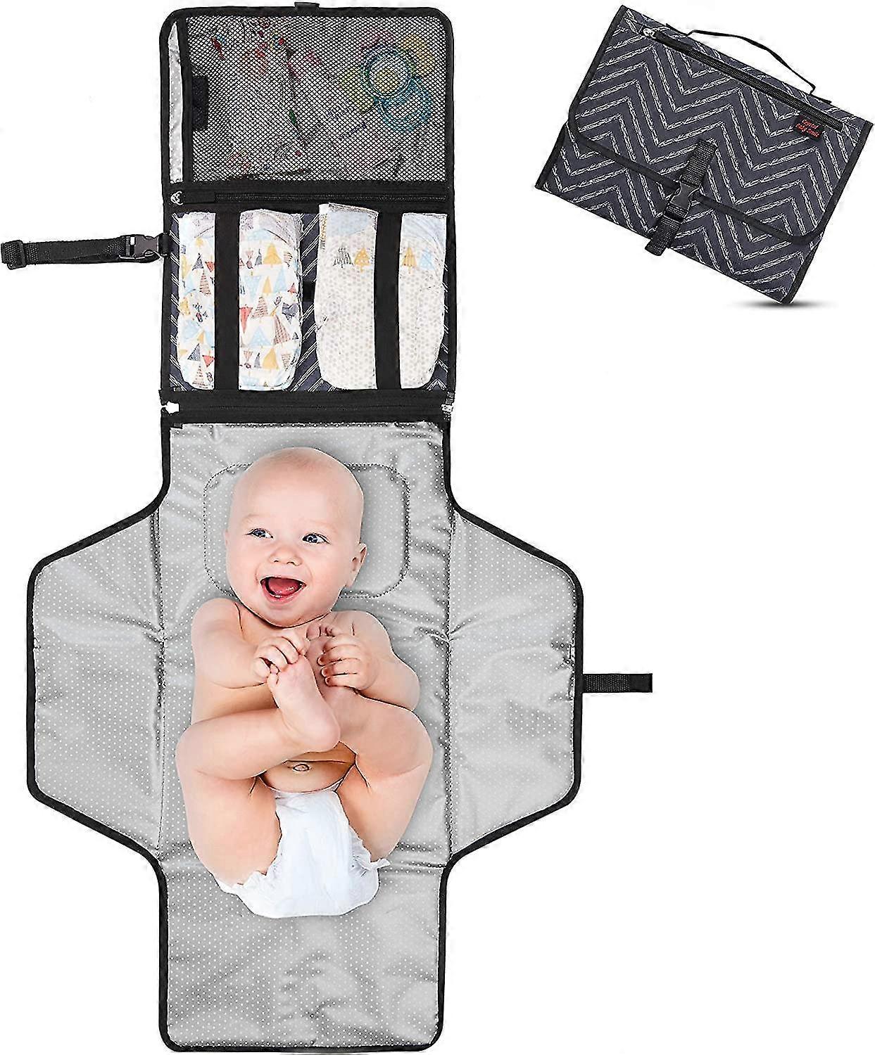 Portable Changing Pad - Diaper Clutch - Lightweight Travel Station Kit For Baby Diapering - Entirely Padded, Detachable And Wipeable Mat - Mesh And Zi